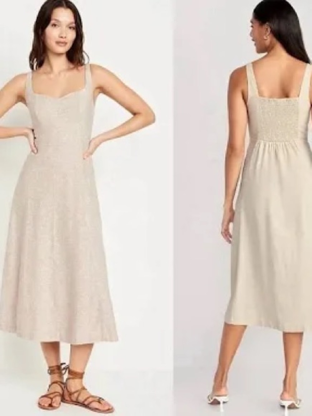 Old Navy Fit & Flare Sleeveless Linen-Blend Midi Dress, Size M